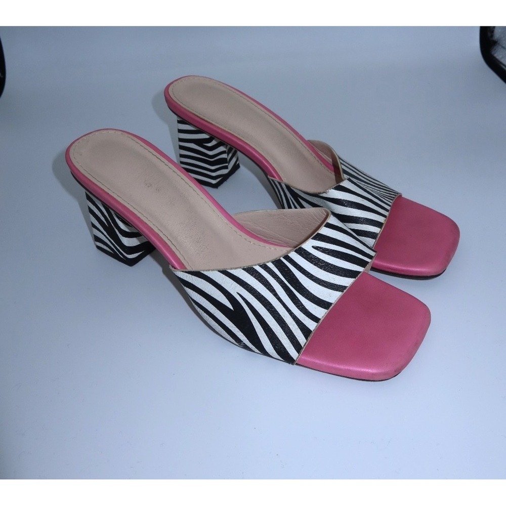 Zebra Print Mule Sandals Womens size 9 - EU 40 Pink Block Heel Y2K